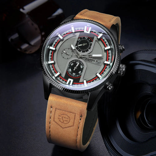 Forsining Sports Automatic Mechanical Watch for Men Calendar Luminous Hands Leather Strap Business Mens Watches Top Brand Gifts